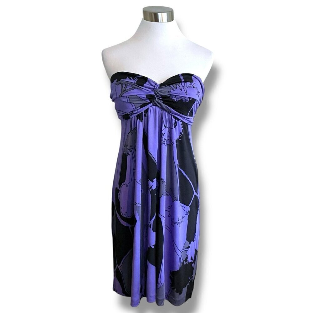 Y2k Vintage Tibi Womens Dress Sz Medium Purple Floral Silk Strapless Babydoll